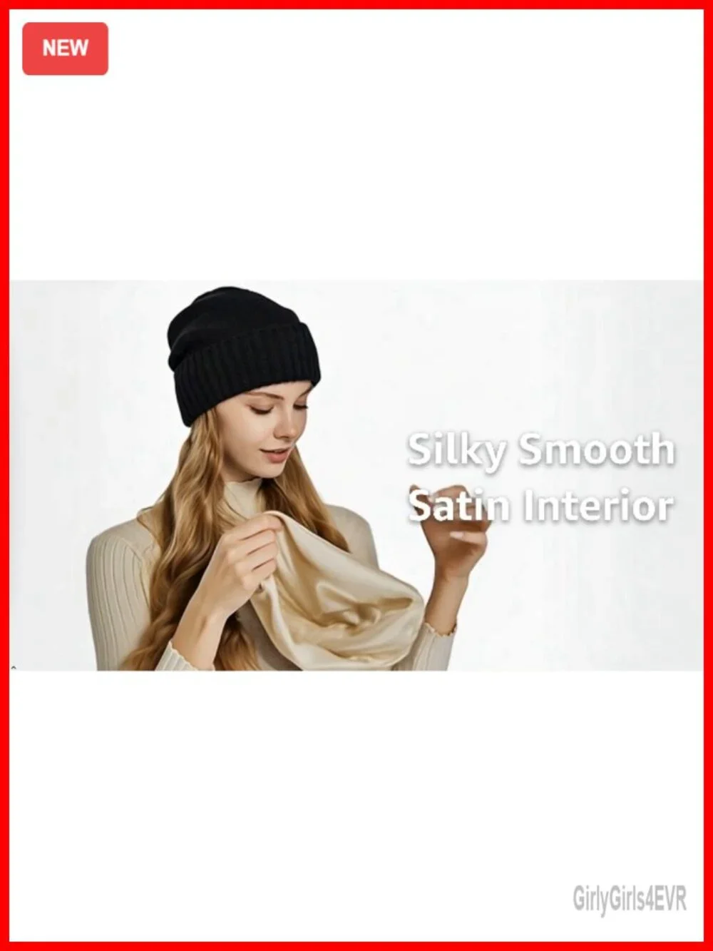 Satin Lined Beanie Cashmere Wool Blend Slouchy Hat for Women Frizz Protection